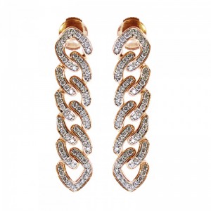 DAMIANI 18K ROSE GOLD DIAMOND LINK CHAIN EARRINGS 0.7000. 