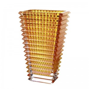 BACCARAT EYE VASE LARGE RECTANGULAR AMBER. 