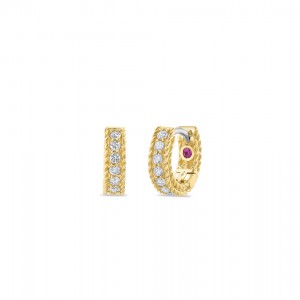 ROBERTO COIN 18K YELLOW GOLD DIAMOND SYMPHONY PRINCESS COLLECTION PETITE HUGGIES. 