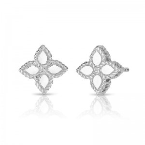 18K WHITE GOLD PRINCESS FLOWER SMALL EARRINGS. 