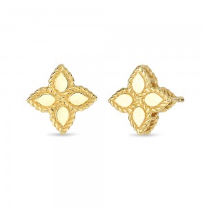 ROBERTO COIN - 18K YELLOW GOLD EARRINGS WITH PRINCESS FLOWER DESIGN IN SMALLER. SIZE