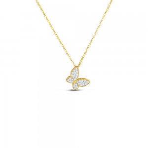 ROBERTO COIN 18K YELLOW AND WHITE GOLD DIAMOND BUTTERFLY PENDANT 0.25. 