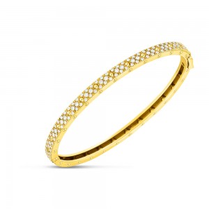 ROBERTO COIN 18K YELLOW GOLD DIAMOND SYMPHONY BANGLE 48X58  0.90. 