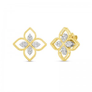 18K YELLOW AND WHITE GOLD DIAMOND PRINCIPESSA FLOWER EARRINGS 0.35. 