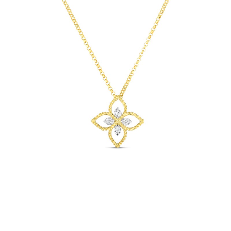 http://williambarthman.bluestar-apps.com/upload/product/18K YELLOW WHITE GOLD DIAMOND PRINCIPESSA FLOWER NECKLACE. 