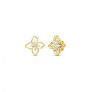 18K YELLOW AND WHITE PRINCIPESSA FLOWER EARRINGS 0.09. 