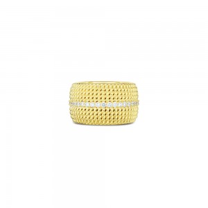 Roberto Coin 18K Opera Textured Wide Ring W. Diamonds