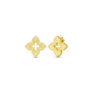 18K YELLOW GOLD DIAMOND PETITE VENETIAN PRNCESS STUD EARRINGS .12CTW. 