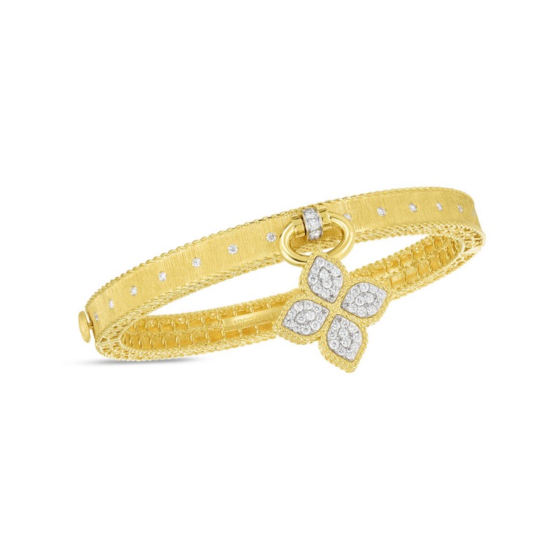 http://williambarthman.bluestar-apps.com/upload/product/Roberto Coin 18K Princess Flower Satin Bangle With Diamond Flower Charm