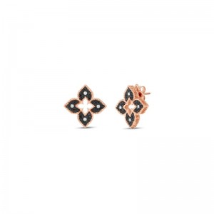 18K ROSE GOLD BLACK AND WHITE DIAMOND PETITE VENETION PRINCESS EARRINGS 0.71. 