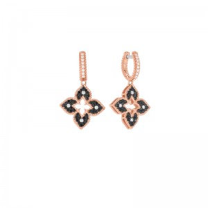 18K ROSE GOLD BLACK AND WHITE DIAMONDS PETITE VENETIAN PRINCESS DROP EARRINGS. 0.83