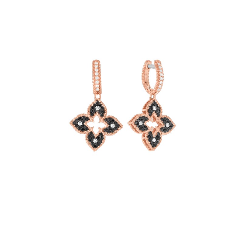 http://williambarthman.bluestar-apps.com/upload/product/18K ROSE GOLD BLACK AND WHITE DIAMONDS PETITE VENETIAN PRINCESS DROP EARRINGS. 0.83