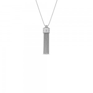 18K WHITE GOLD DIAMOND PRINCESS TASSEL NECKLACE 0.18. 