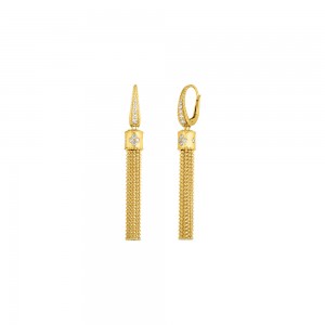 18K YELLOW GOLD DIAMOND PRINCESS TASSEL EARRING .40CTW. 