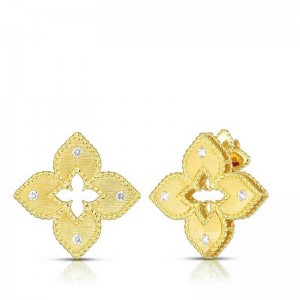 18K YELLOW GOLD DIAMOND PETITE VENETIAN EARRINGS XS 0.05. 