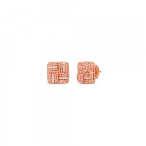 Roberto Coin 18K Woven Royal Opera Square Stud Earring W. Diamond Accent