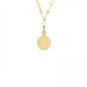 Roberto Coin 18K Yellow Gold  Diamond Leo Zodiac Medallion Pendant W. Coin Edge On Paper Clip Chain