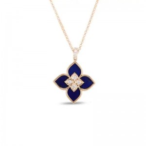 ROBERTO COIN 18K ROSE GOLD VENETIAN PRINCESS SMALL LAPIS AND DIAMOND. PENDANT BLUE LAP 3.20, DIA-0.09