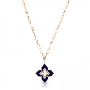 ROBERTO COIN 18K ROSE GOLD VENETIAN PRINCESS LAPIS AND DIAMOND NECKLACE. BLAP-10.05, DIA-0.28