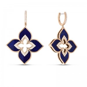 18K ROSE GOLD VENETIAN PRINCES LARGE LAPIS DIAMOND DROP EARRINGS BLAP- 19.65. DIA- 0.64