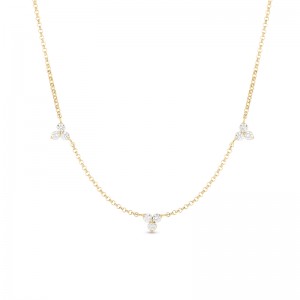 18K YELLOW GOLD DIAMOND LOVE BY YARD NECKLACE THREE STATIONS. 