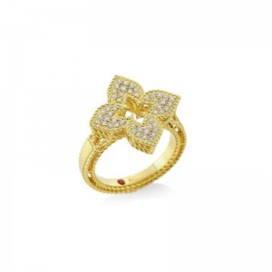 18K YELLOW GOLD DIAMOND VENETIAN PRINCESS RING 0.30. 