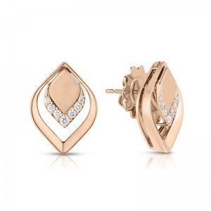 18K ROSE GOLD SINGLE PETAL DIAMOND STUD EARRINGS 0.14. 