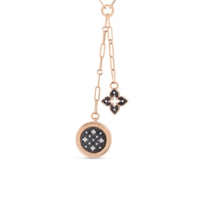 ROBERTO COIN 18K ROSE GOLD VENETIAN PRINCESS DOUBLE BLACK AND WHITE DIAMONDS. MEDIUM LENGTH CHAIN