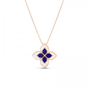 ROBERTO COIN 18K ROSE GOLD VENTIAN PRINCESS LARGE LAPIS/DIAMOND PENDANT BEAD. CHAIN BLAP 3.29 DIA .29C