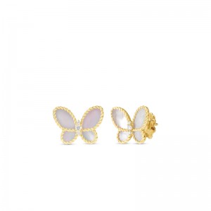 ROBERTO COIN 18K YELLOW GOLD DIAMOND MOP JASMINE BUTTERFLY EARRINGS. 