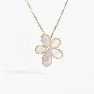 ROBERTO COIN18K YELLOW GOLD DIAMOND MOP JASMINE FLOWER NECKLACE 0.06 MOP 1.65. 