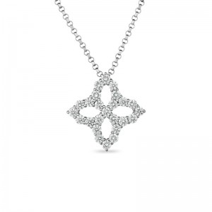 18K WHITE GOLD DIAMOND PRINCESS FLOWER SMALL PENDANT 0.16. 