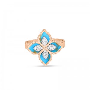 Roberto Coin 18k Rose and White Gold Diamond and Turquoise Venetian Princess. Ring Dia. 15ctw Turqouise 2.88