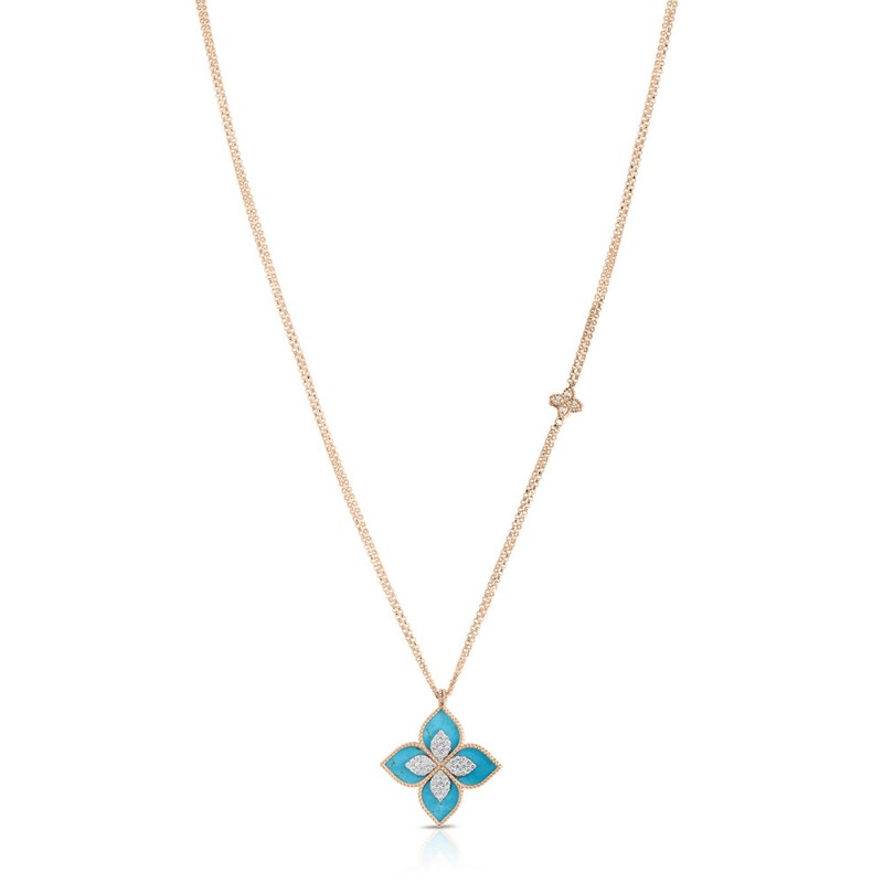 http://williambarthman.bluestar-apps.com/upload/product/Roberto Coin 18k Rose Gold Ventien Princess Turquoise Diamond Pendat .75ctw dia. 10.10 Turquoise