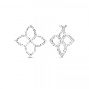 18K WHITE GOLD DIAMOND PRINCESS FLOWER EARRINGS 4.74. 