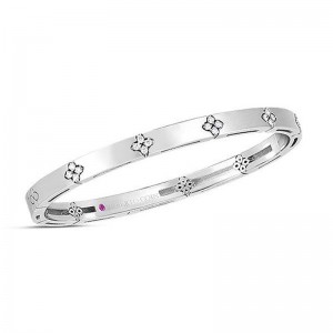 18K WHITE GOLD DIAMOND LOVE BRACELET VERONA BANGLE 48X58 .15CTS. 