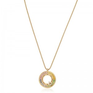 18K ROSE GOLD VERONA RAINBOW SAPPHIRE DIAMOND MOTHER OF PEAL MEDALLION. 