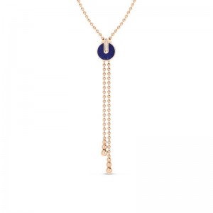 18K ROSE GOLD ART DECO DIAMOND LAPIS ZIPPER NECKLACE 18" BLAP-4.90  DIAM-0.07. 