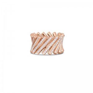 ROBERTO COIN 18K ROSE GOLD DIAMOND DOMINO WIDE RING 1.95. 