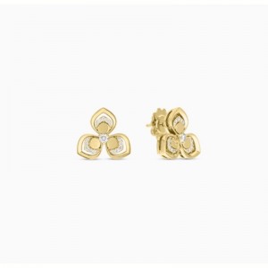 18K YELLOW GOLD 3 PETAL DIAMOND STUD EARRING .25CTW. 