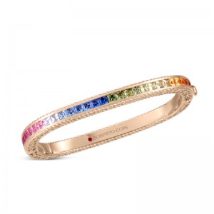 ROBERTO COIN 18K ROSE GOLD MULTI COLOR SAPPHIRE BANGLE 46X56 PRINCESS. 