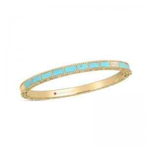 ROBERTO COIN 18K YELLOW GOLD DIAMOND TURQUIOSE MOSAIC BANGLE 48X58 DIA 0.05. TURQ 4.00