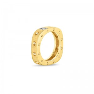 RCOIN 18K YELLOW GOLD POIS MOI DIAMOND SINGLE SQUARE RING 6.5. 