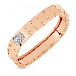 Roberto Coin 18K Gold 2 Row Square Bangle With Diamonds