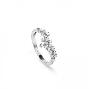 DAMIANI 18K WHITE GOLD SINGLE DIAMOND MIMOSA RING 0.42 SIZE 11. 