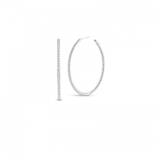 R COIN 18K WHITE GOLD PERFECT DIAMOND HOOP EARRING. DIAMOND WT:1.40