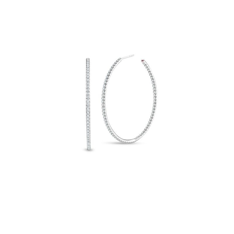 R COIN 18K WHITE GOLD PERFECT DIAMOND HOOP EARRING. DIAMOND WT:1.40