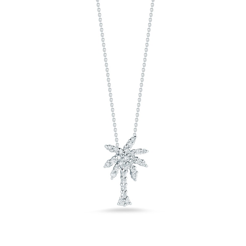 ROBERTO COIN - 18K WHITE GOLD DIAMOND PALM TREE NECKLACE .19CT.