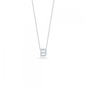 R.COIN 18K WHITE GOLD CHAIN WITH DIAMOND PENDANT LOVE LETTER "B" NECKLACE.