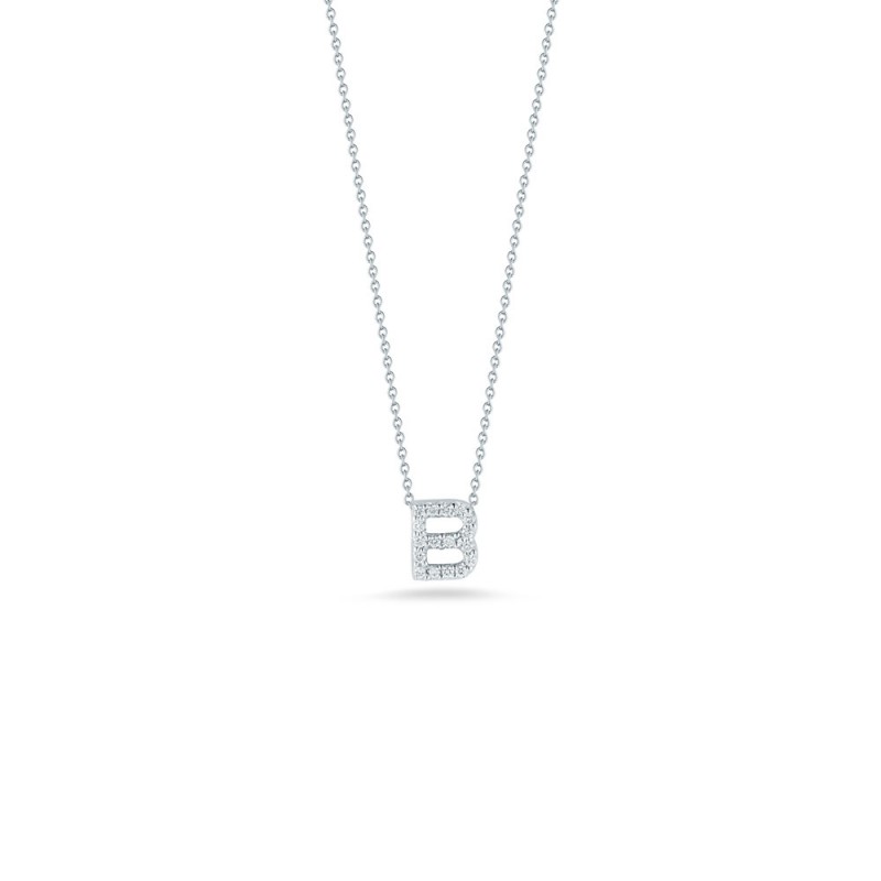 R.COIN 18K WHITE GOLD CHAIN WITH DIAMOND PENDANT LOVE LETTER 